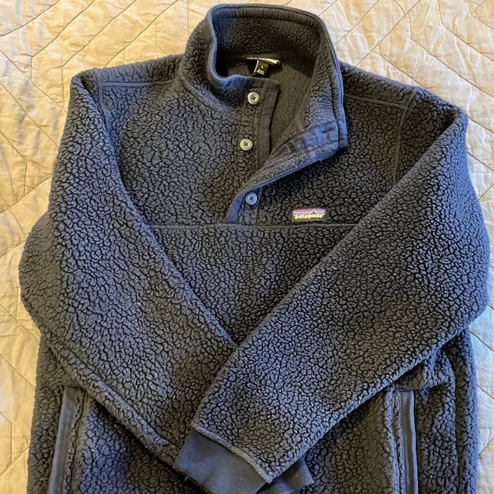 Patagonia Men's Shearling Button Fleece Pullover Navy Large